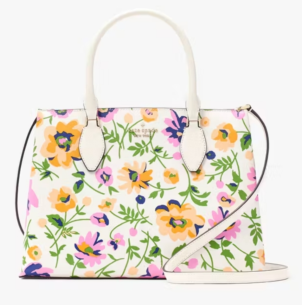 Kate Spade Floral Rae Printed Medium Satchel Bag With Crossbody Strap. Unworn!
